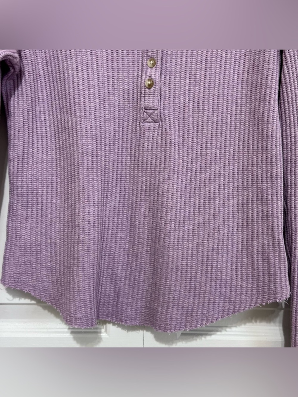 Faherty Legend Apres Waffle Henley Top Long Sleeve Lavender Women's Medium - Picture 6 of 14